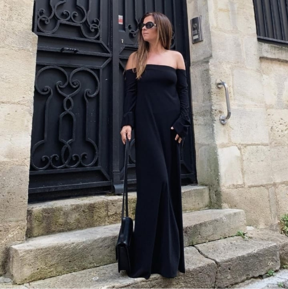 ZARA OFF-THE-SHOULDER LONG SLEEVE MIDI DRESS